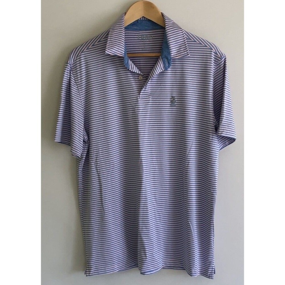 Izod Mens Golf Shirt/ Polo Stretch Shirt Sz M Pink/Blue Stripe EUC